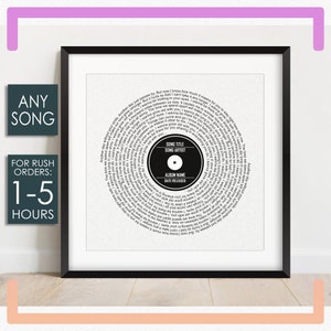 Vinyl Record Song Lyrics, Custom Anniversary Gift, Digital Printable Files