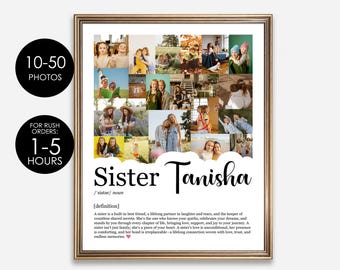 Collage de fotos de arte de pared imprimible con definición de hermana personalizada, definición de significado de hermana, regalo para cualquier ocasión para hermanos, hermanas del alma