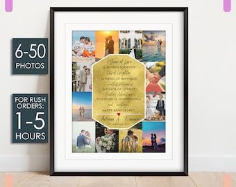 Custom Anniversary Gifts for Boyfriend, 1 Year Anniversary Gift for Husband, Personalize 1st Year Anniversary Photo Collage, 1st Anniversary