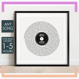 Personalisiertes Vinyl Lyrics Poster, Schallplattendruck, Jubiläumsgeschenk, Typografie Print, Musikkunst, Hochzeitsgeschenk, Songtexte Poster