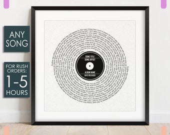 Personalised Vinyl Lyrics Poster, Vinyl Record Print, Anniversary