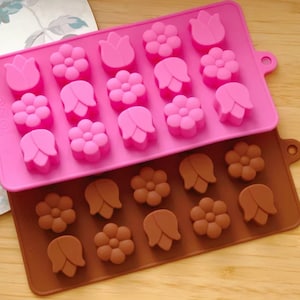 15 Cavities Flower Tulip Silicone Cake Mould Baking Ice cube Chocolate Candy Wax Melt BPA Free