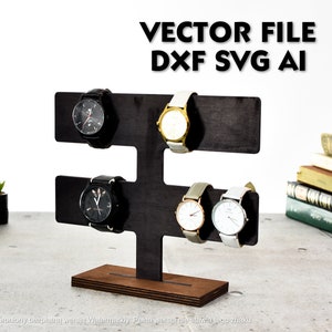 Prodotto digitale Organizzatore orologio stand dxf, svg, ai 1/8, braccialetto rack da 1/4 di pollice, per donna supporto in legno dock display gioielli docking in legno