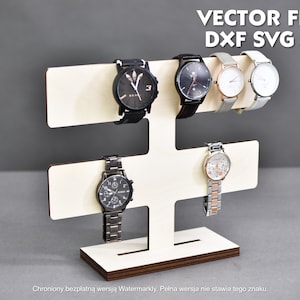 Prodotto digitale Organizzatore orologio stand dxf, svg, ai 1/8, braccialetto rack da 1/4 di pollice, per donna supporto in legno dock display gioielli docking in legno