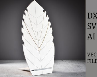 Digitaal product Stand rek voor kettingen, DXF SVG AI-bestanden 1/8, 1/4 in 3 mm 6 mm halsketting, kettingen houten displayhouder dock houten organisator