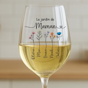 Verre personnalisé “Le jardin de Maman” – fête des mères, verre à vin personnalisé, cadeau maman, mamie, verre prénom enfant maman,  apéro