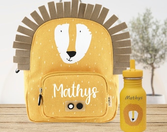 Lion backpack and 350ml water bottle set personalized child's first name