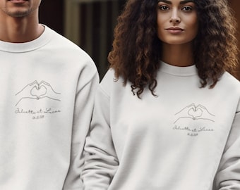 Sweat avec ou sans capuche personnalisé Saint Valentin cœur main minimalsite - Cadeau couple