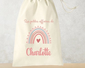 Sac personnalisé bébé, enfant, pochon affaires, sac arc en ciel personnalisé