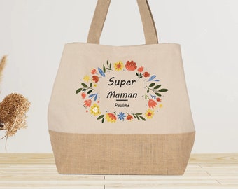 Large jute tote bag to personalize Mom - mom gift - birthday Mom mother's day