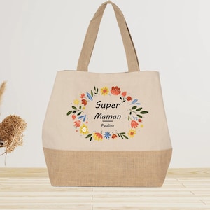 Large jute tote bag to personalize Mom - mom gift - birthday Mom mother&#39;s day