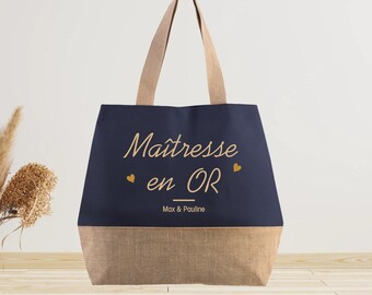 Large jute tote bag to personalize centerpiece in gold - centerpiece gift