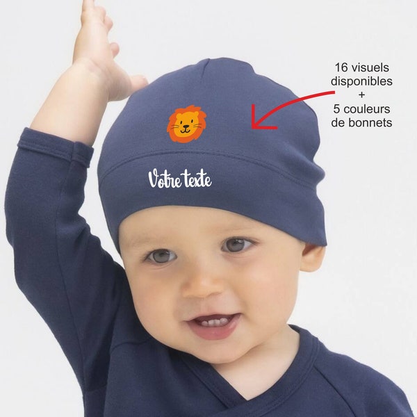 Bonnet de naissance personnalisé 100% coton, 8 couleurs de bonnet