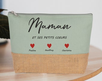 Grande trousse à personnaliser maman et ses petits coeur - Cadeau Maman - Anniversaire Maman - Fête des mères