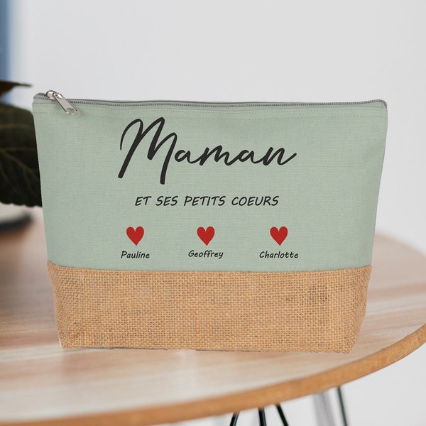 Grande trousse à personnaliser maman et ses petits coeur - Cadeau Maman - Anniversaire Maman - Fête des mères