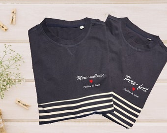 T-shirt personnalisé marinière, fête des mères, mère veilleuse, anniversaire maman