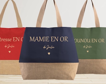 Large jute tote bag to personalize, gift granny mom nanny, grandmother's day, personalized tote-bag