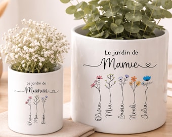 Pot de fleurs personnalisé “Le jardin de Maman” – fête des mères, vase mamie, cadeau anniversaire noël maman mamie, idée fête maman fleurs