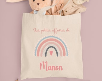 Children's tote bag, personalized spare clothes, pink rainbow