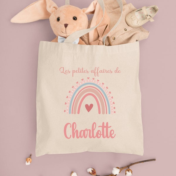 Sac tote bag enfant, affaire de rechange personnalisé, arc en ciel rose