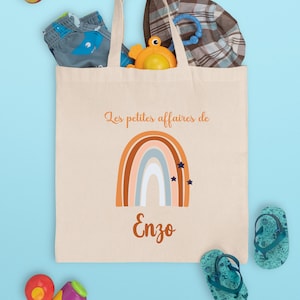 Tote bag enfant, affaire de rechange personnalisé, arc en ciel bleu/marron