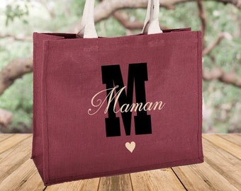 Personalized jute tote bag. Gift for mom, grandma, nanny, teacher, colleague. Text to personalize.