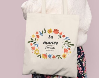 Tote bag- EVJF personnalisé - La mariée - Team de la mariée - couronne de fleurs - Tote bag VEGAN