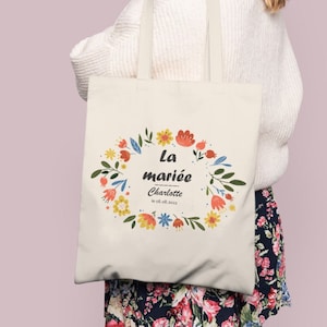Tote bag- Personalized bachelorette party - The bride - Team of the bride - flower crown - Tote bag VEGAN