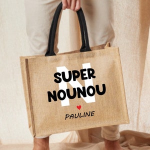 Personalized jute bag, Super Nanny - Personalized nanny gift, Mom Granny, Mistress, personalized bag, tote bag