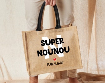 Personalized jute bag, Super Nanny - Personalized nanny gift, Mom Granny, Mistress, personalized bag, tote bag