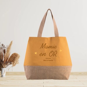 Grand sac cabas en jute à personnaliser Mamie Anniversaire mamie fête des grands mères Cumin