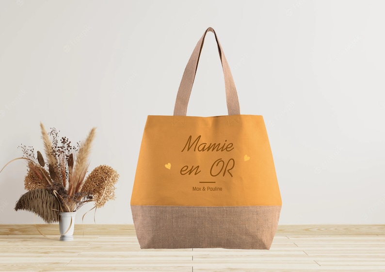 Large jute shopping bag to personalize Grandma Grandma's Birthday Grandmother's Day Cumin