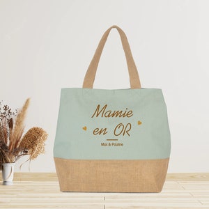 Large jute shopping bag to personalize Grandma Grandma's Birthday Grandmother's Day Vert sage