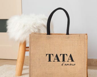 Jute bag &quot;Tata d&#39;Amour&quot; - Tata gift, Personalized bag for Tata, Tata birthday gift, personalized tata gift