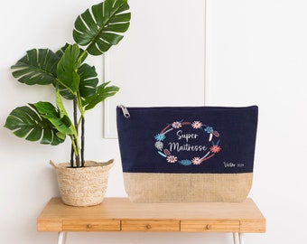 Large pencil case to personalize - Teacher's pouch - Teacher's gift - End of year school gift - ATSEM gift. Personalized gift.