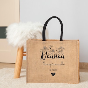 &quot;Exceptional Nanny&quot; jute bag personalized with the child&#39;s first name - Nanny gift, bag for a nanny, end of year nanny gift