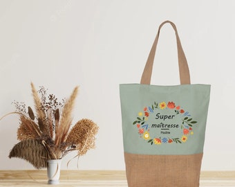 Tas om aan te passen Super meesteres, jute canvas tas, super meesteres tas, tas om aan te bieden, nanny tas