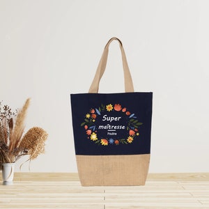 Super teacher personalized bag, jute canvas bag, super teacher bag, gift bag, nanny bag