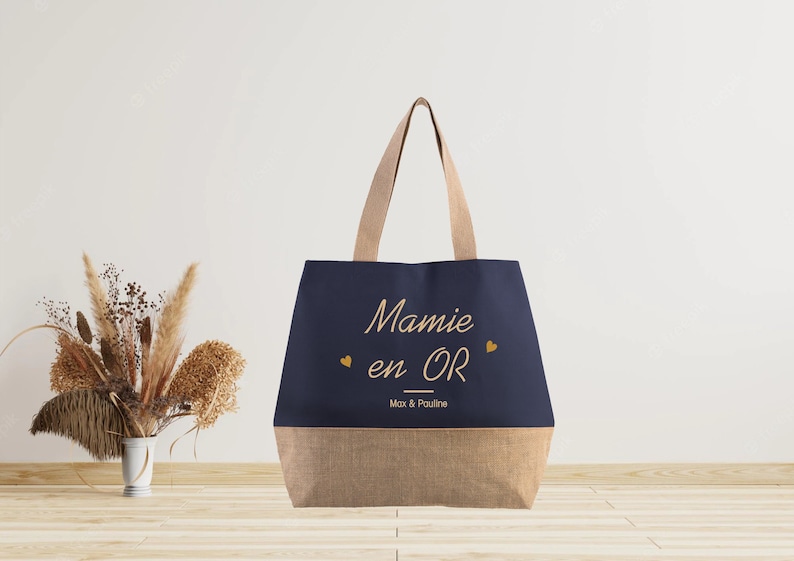 Large jute shopping bag to personalize Grandma Grandma's Birthday Grandmother's Day Navy