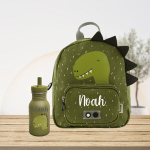 Dinosaur backpack and 350ml water bottle set personalized with child's name