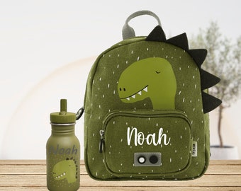 Dinosaur backpack and 350ml water bottle set personalized child's first name