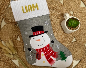 Personalized Christmas Stocking - Gray Ribbed Snowman