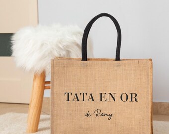 Personalized &quot;Golden Tata&quot; jute bag - Gift for tata, tata birthday, personalized tata gift idea, tata Christmas