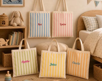 Tote Bag Enfant Ecole personnalisé Prénom Sac Nounou Crèche Centre Aéré Rentrée Scolaire Sac Vacances Enfant, sac école maternelle