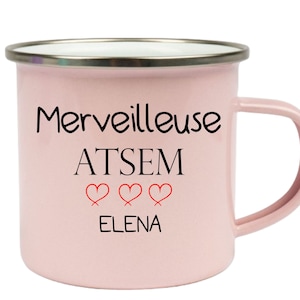 Taza personalizada de acero esmaltado. Regalo personalizado Atsem. Disponible para amo, amante, niñera. Taza atsem personalizada. Navidad