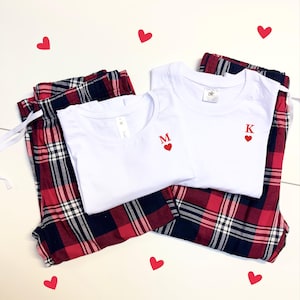 Personalized Valentine's Day Plaid Pajama Set - Couple Pajama Set, Valentine's Day Gift, Lovers Gift, Duo Pajama Set