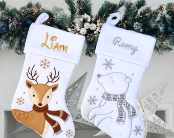 名前入りのクリスマスストッキング - トナカイまたはキツネ