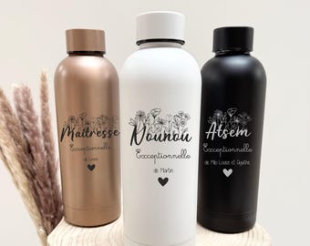 Gourde personnalisée isotherme - Cadeau maitresse , Cadeau personnalisé anniversaire, Gourde personnalisé, cadeau nounou, atsem