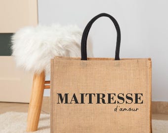 "Maîtresse d'Amour" jute bag - Teacher gift, Personalized bag for teacher, Teacher birthday gift, End of year gift