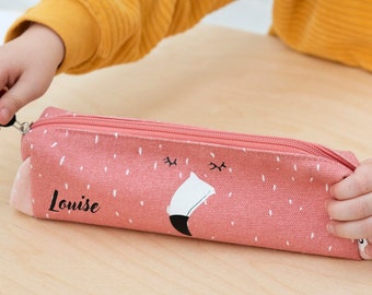 Personalizable school pencil case child's first name - Pink flamingo